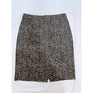 J.Crew Leopard Print Pencil Skirt Tan Black Animal Print Cotton Blend‎ Size 6